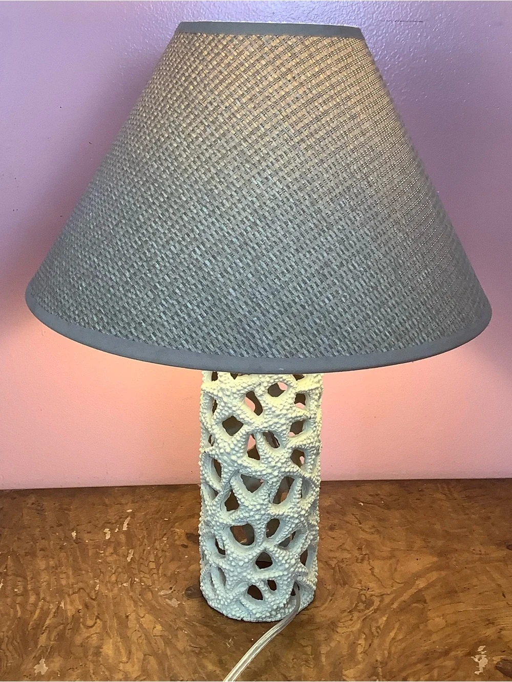 Starfish 18” Resin Table Lamp Beach House Coastal Woven Texture Shade